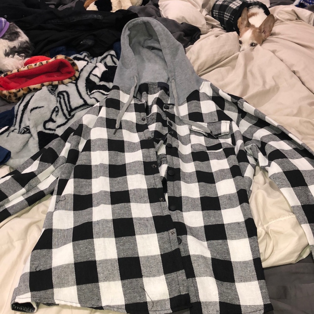 Hooded plaid long sleeve flannel